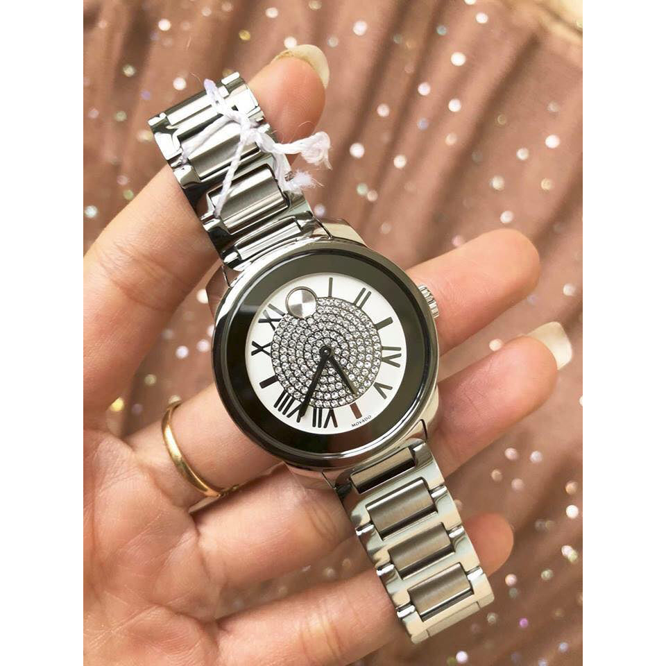 Movado Bold Crystal Pave Silver Dial Silver Steel Strap Watch for Women - 3600254 Buy Now By Movado