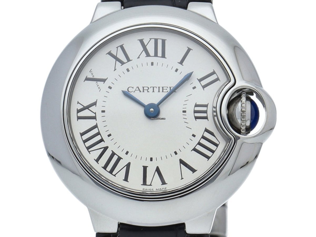 Cartier Ballon Bleu Silver Dial Black Leather Strap Watch for Women - W69018Z4 Buy Now By Cartier