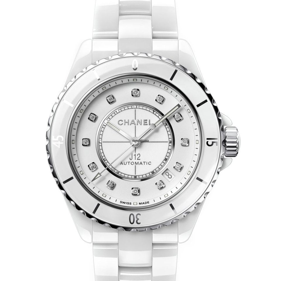 Chanel J12 Diamonds Mother of Pearl White Dial White Steel Strap Watch for Women - J12 H5704 Buy Now By Chanel