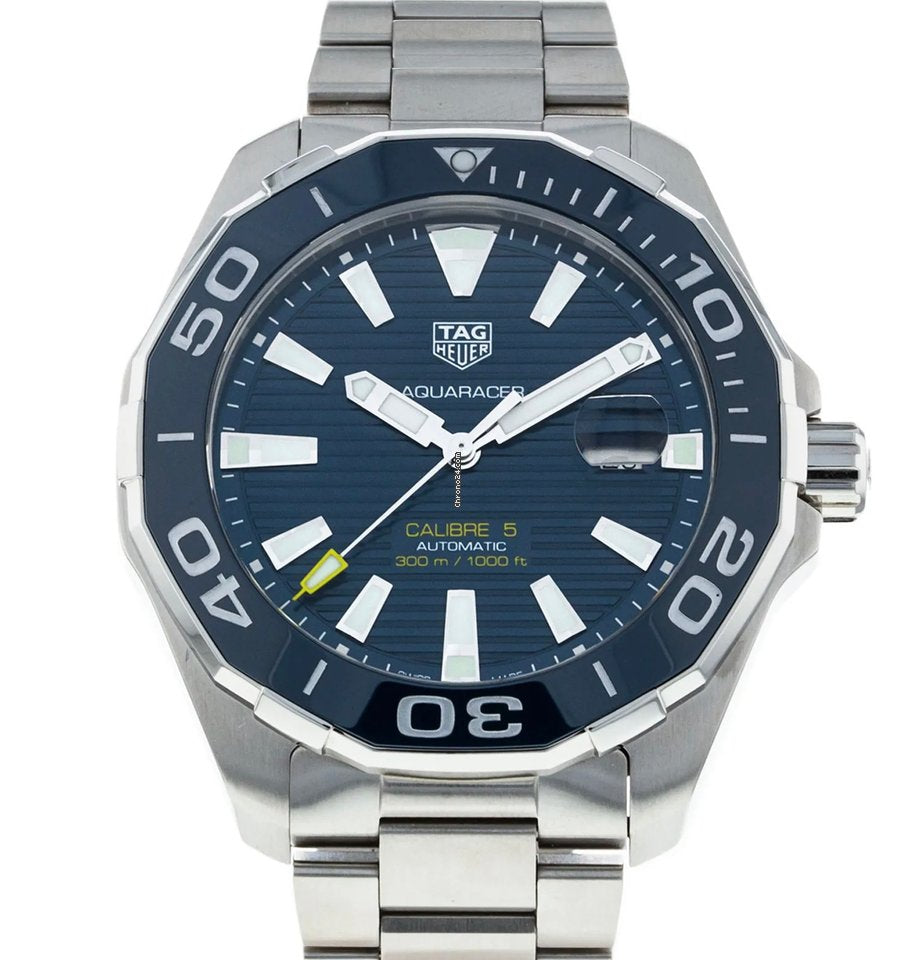 Tag Heuer Aquaracer Calibre 5 Blue Dial Silver Steel Strap Watch for Men - WAY201B.BA0927 Buy Now By Tag Heuer