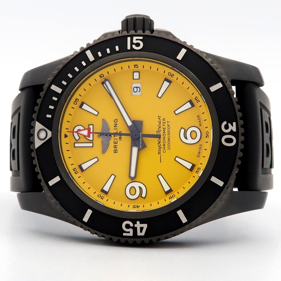 Breitling Superocean Automatic 46mm Yellow Dial Black Rubber Strap Watch for Men - M17368D71I1S1 Buy Now By Breitling