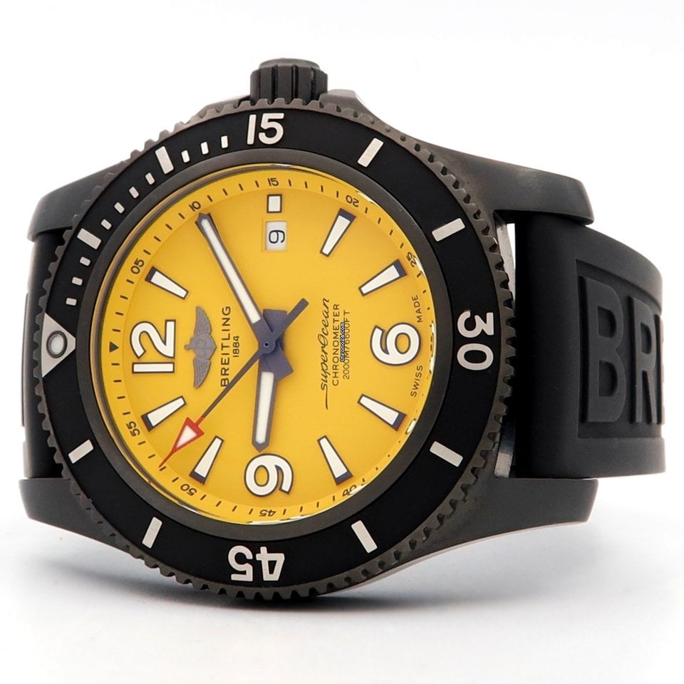 Breitling Superocean Automatic 46mm Yellow Dial Black Rubber Strap Watch for Men - M17368D71I1S1 Buy Now By Breitling