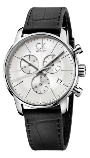 Calvin Klein City Chronograph Silver Dial Black Leather Strap Watch for Men - K2G271C6 Buy Now By Calvin Klein