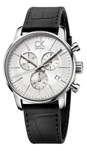 Calvin Klein City Chronograph Silver Dial Black Leather Strap Watch for Men - K2G271C6 Buy Now By Calvin Klein
