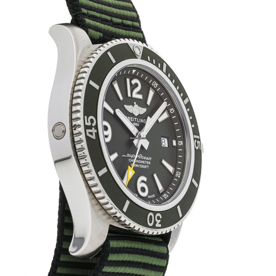 Breitling Superocean Automatic 44mm Outerknown Green Dial Green Nylon Strap Watch for Men - A17367A11L1W1 Buy Now By Breitling