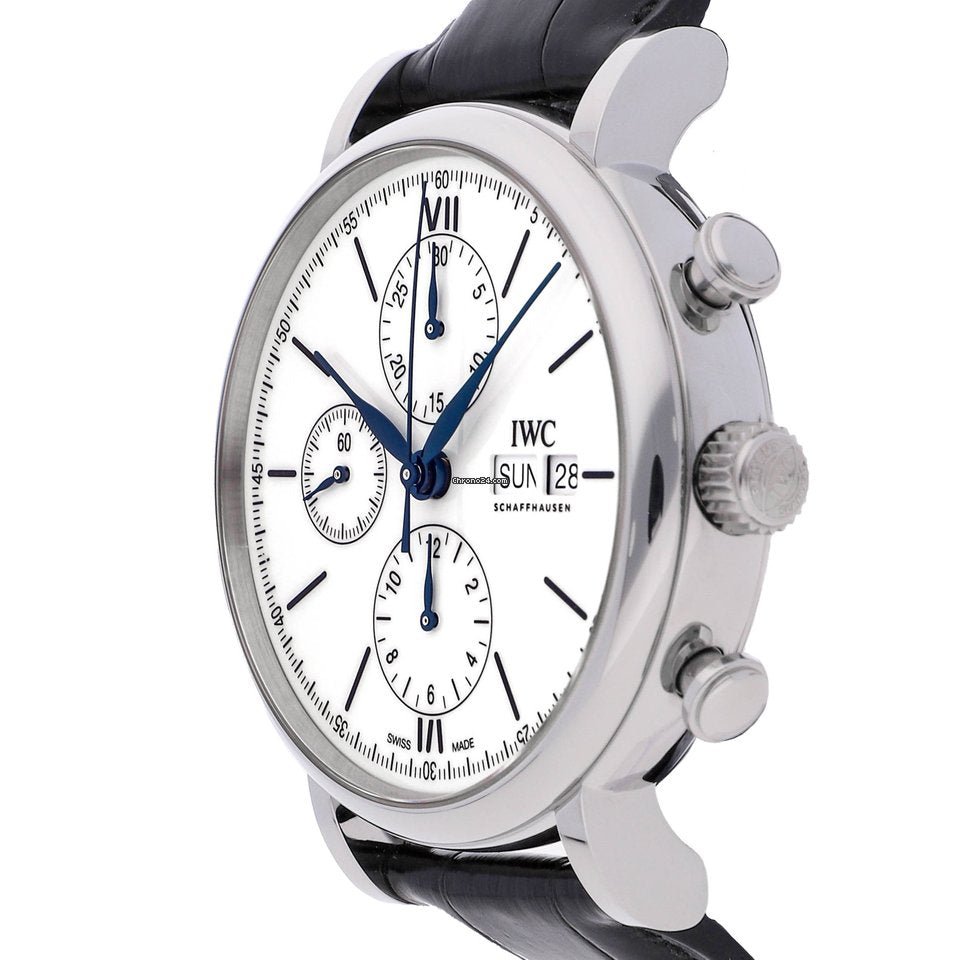 IWC Portofino Chronograph White Dial Black Leather Strap Watch for Men - IW391024 Buy Now By IWC