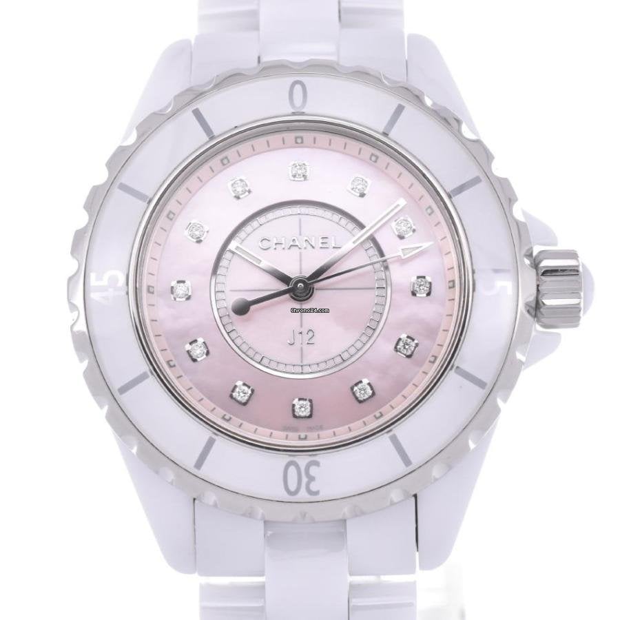 Chanel J12 Quartz Diamonds Pink Dial White Steel Strap Watch for Women - J12 H5513 Buy Now By Chanel