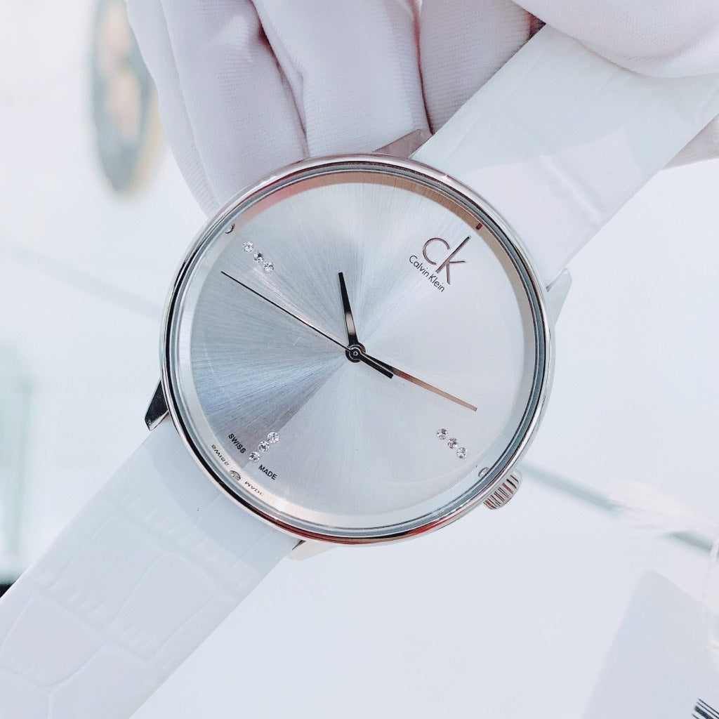 Calvin Klein Accent Silver Dial White Leather Strap Watch for Men - K2Y2X1KW Buy Now By Calvin Klein