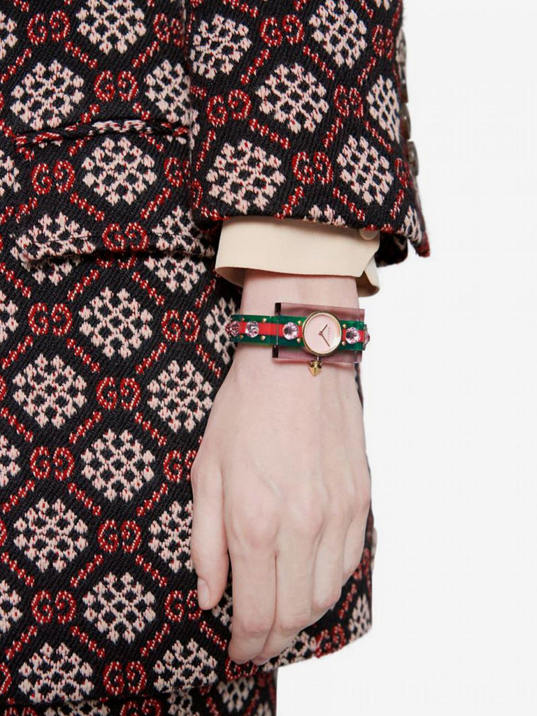 Gucci Vintage Web Pink Mother of Pearl Dial Two Tone Plastic Strap Watch For Women - YA143525 Buy Now By Gucci