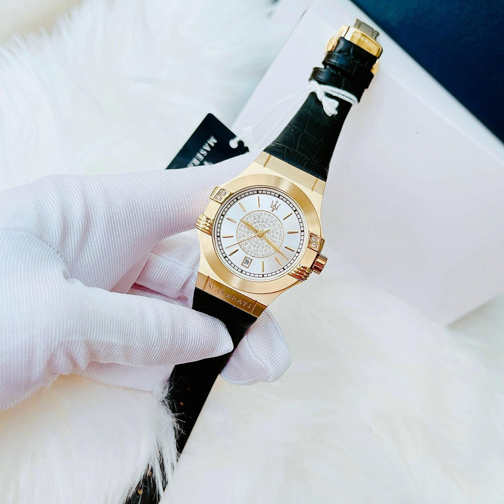 Maserati Potenza Diamonds Silver Dial Black Leather Strap Watch For Women - R8851108505 Buy Now By Maserati