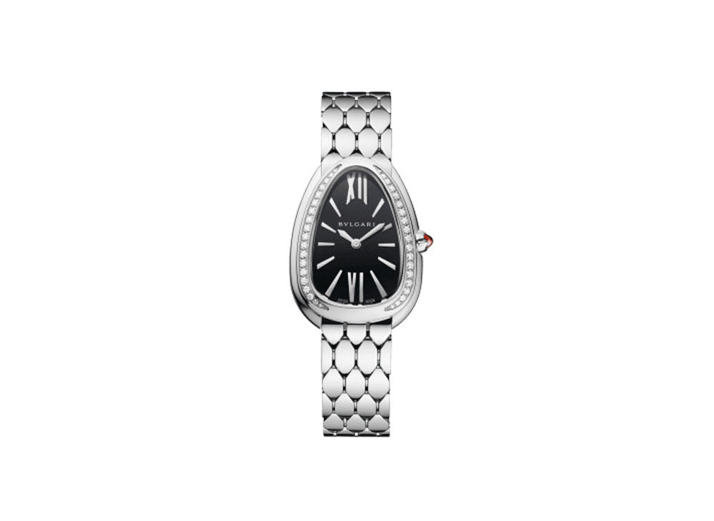 Bvlgari Serpenti Seduttori Diamonds Black Dial Silver Steel Strap Watch for Women - SERPENTI103449 Buy Now By Bvlgari