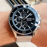 Hugo Boss Admiral Black Dial Silver Mesh Bracelet Watch for Men - 1513904 Buy Now By Hugo Boss