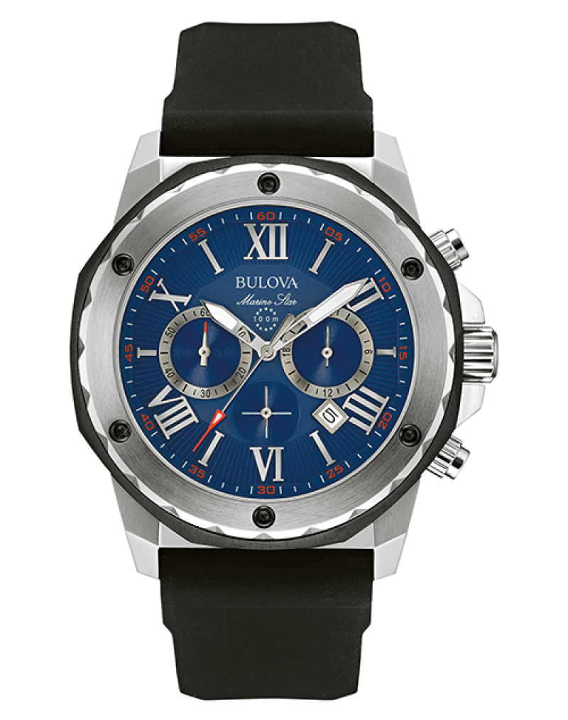Bulova Marine Star Blue Dial Black Silicone Strap Watch for Men - 98B258 Buy Now By Bulova