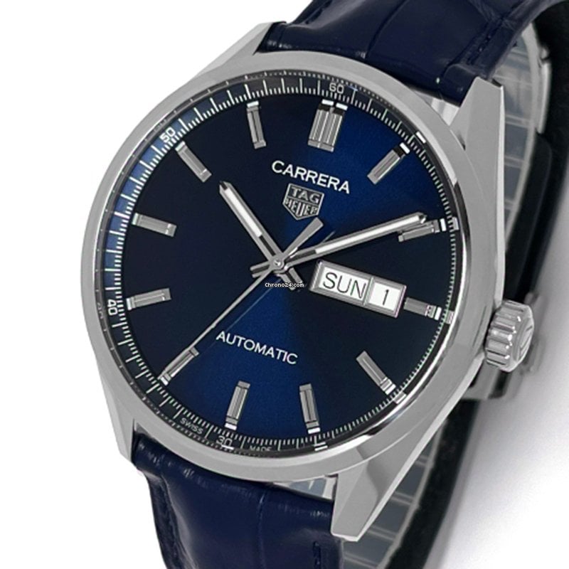 Tag Heuer Carrera Day Date Blue Dial Blue Leather Strap Watch for Men - WBN2012.FC6502 Buy Now By Tag Heuer