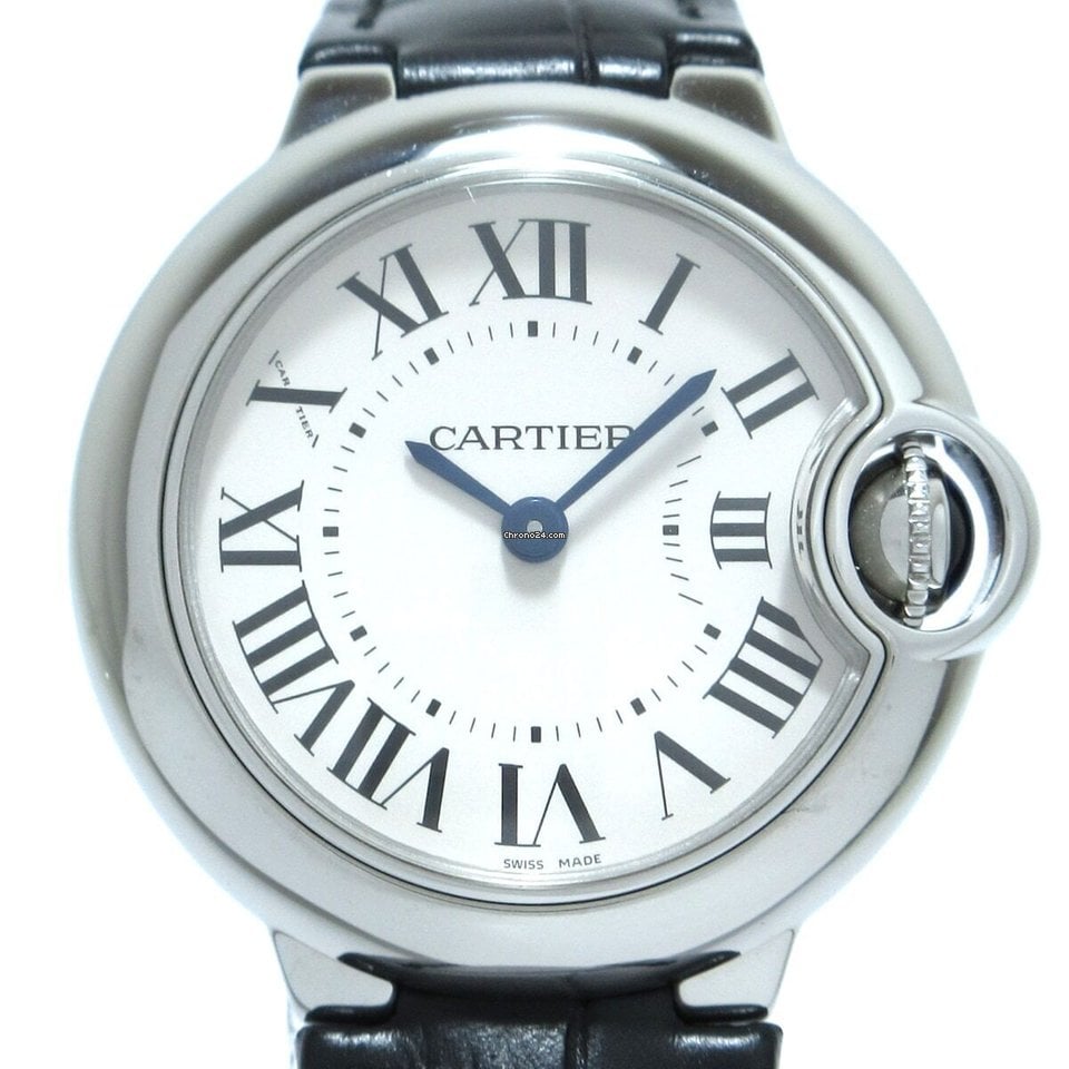 Cartier Ballon Bleu Silver Dial Black Leather Strap Watch for Women - W69018Z4 Buy Now By Cartier