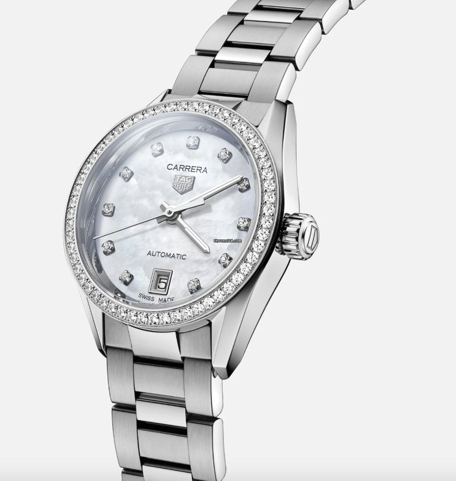 Tag Heuer Carrera Date Diamonds Mother of Pearl Dial Silver Steel Strap Watch for Women - WBN2414.BA0621 Buy Now By Tag Heuer