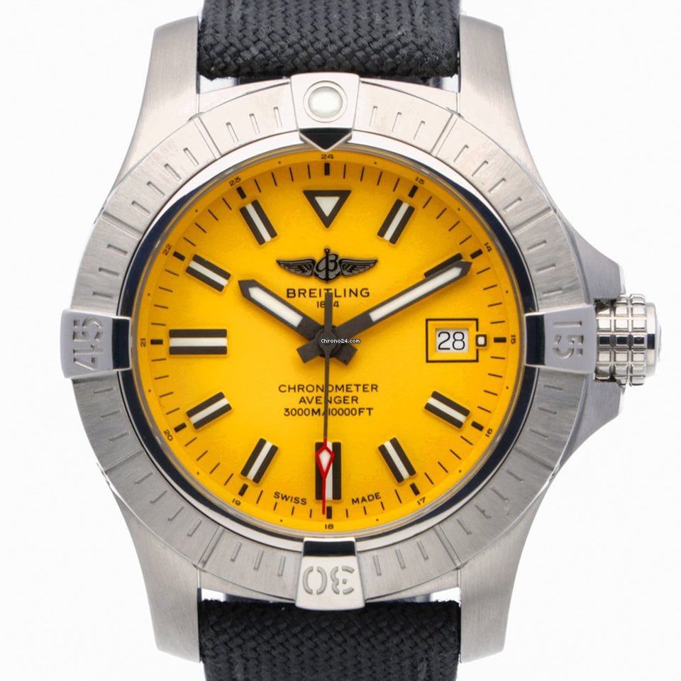 Breitling Avenger Automatic 45 Seawolf Yellow Dial Black Nylon Strap Watch for Men - A17319101I1X1 Buy Now By Breitling