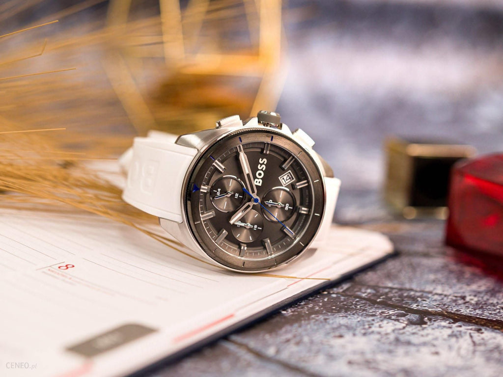 Hugo Boss Volane Grey Dial White SIlicone Strap Watch for Men - 1513948 Buy Now By Hugo Boss