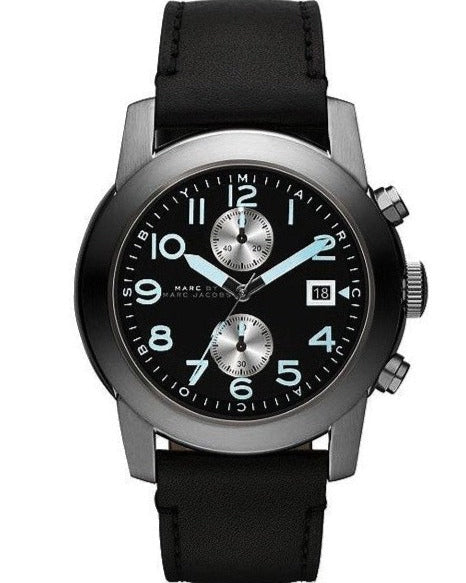 Marc Jacobs Larry Chronograph Black Dial Black Leather Strap Watch for Men - MBM5054 Buy Now By Marc Jacobs