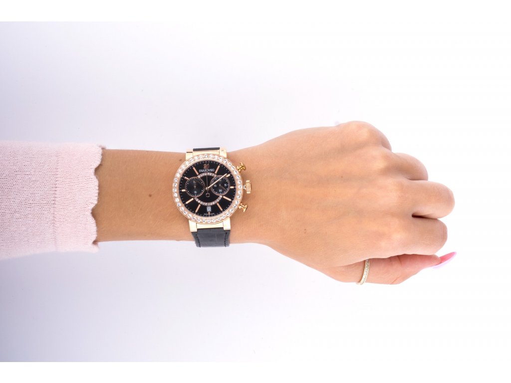 Swarovski Citra Sphere Chronograph Black Dial Black Leather Strap Watch for Women - 5055209 Buy Now By Swarovski