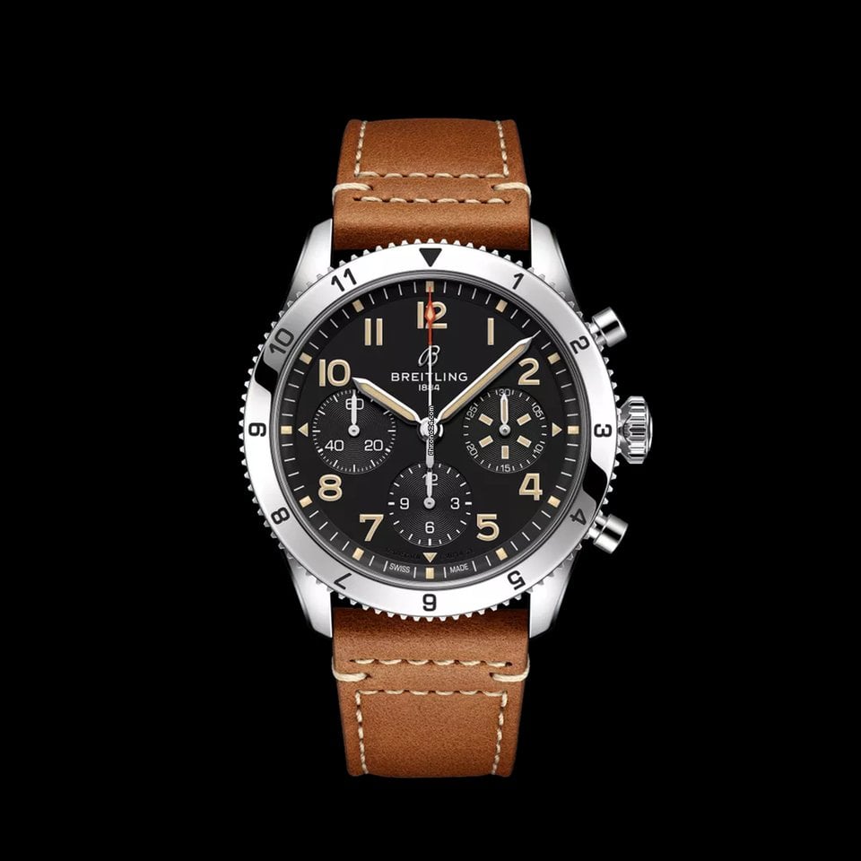 Breitling Avi Chronograph 42 P-51 Mustang Black Dial Brown Leather Strap Watch for Men - A233803A1B1X1 Buy Now By Breitling