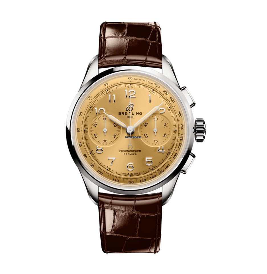 Breitling Premier B09 Chronograph 40 Beige Dial Brown Leather Strap Watch for Men - AB0930F51H1P1 Buy Now By Breitling