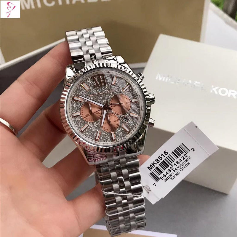 Michael Kors Lexington Chronograph Silver Dial Silver Steel Strap Watch for Men - MK8515 Buy Now By Michael Kors