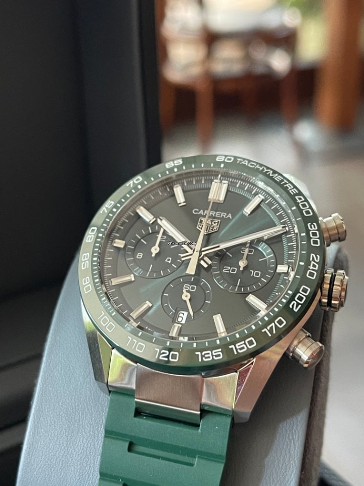Tag Heuer Carrera Chronograph 44mm Green Dial Green Steel Strap Watch for Men - CBN2A1N.FT6238 Buy Now By Tag Heuer