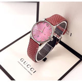 Gucci G-Timeless Pink Mother of Pearl Dial Pink Leather Strap Watch For Women - YA126586 Buy Now By Gucci