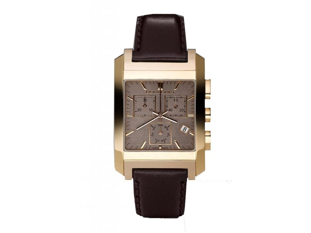 Burberry Heritage Chronograph Square Grey Dial Brown Leather Strap Watch for Men - BU1566 Buy Now By Burberry