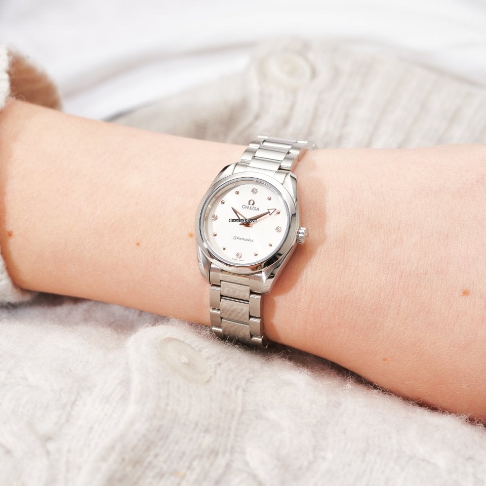 Omega Seamaster Aqua Terra Quartz Diamond Silver Dial Silver Steel Strap Watch for Women - 220.10.28.60.54.001