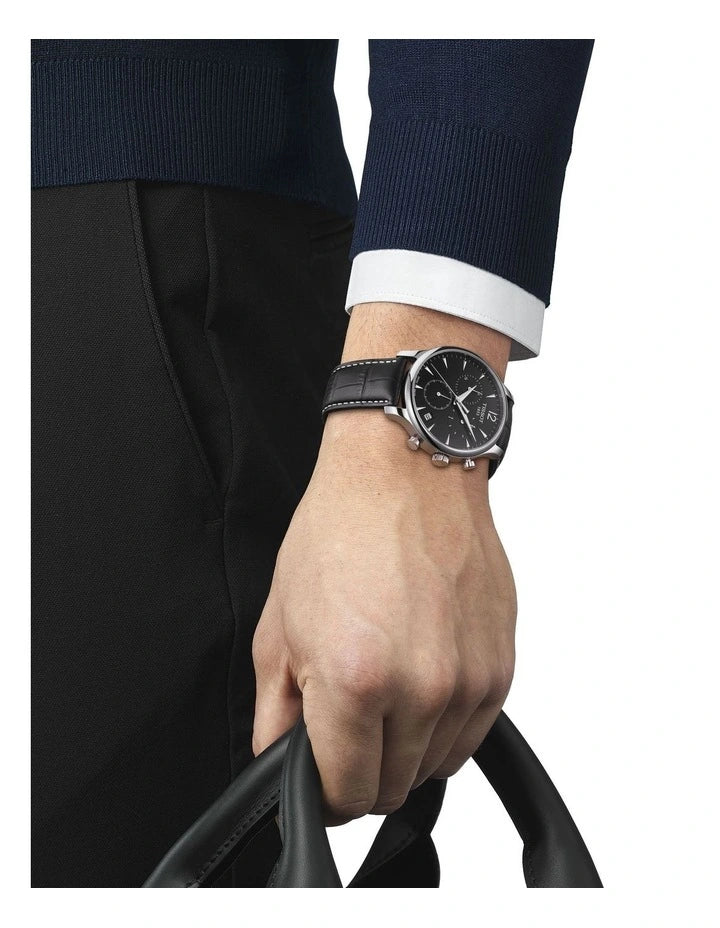 Tissot Tradition Chronograph Black Dial Black Leather Strap Watch For Men - T0636171605700 Buy Now By Tissot