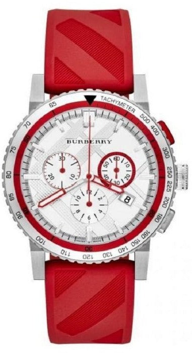Burberry City Sport Chronograph White Dial Red Rubber Strap Watch For Men - BU9809 Buy Now By Burberry