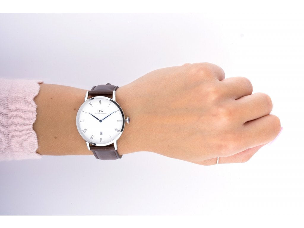 Daniel Wellington Dapper Bristol White Dial Brown Leather Strap Watch For Women - DW00100090 Buy Now By Daniel Wellington