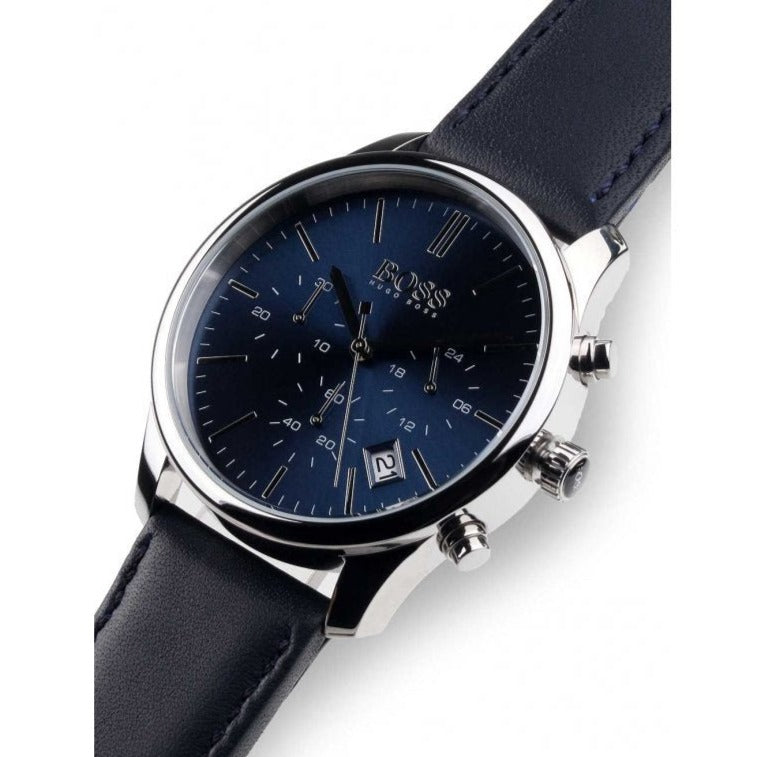 Hugo Boss Time One Blue Dial Black Leather Strap Watch for Men - 1513431 Buy Now By Hugo Boss