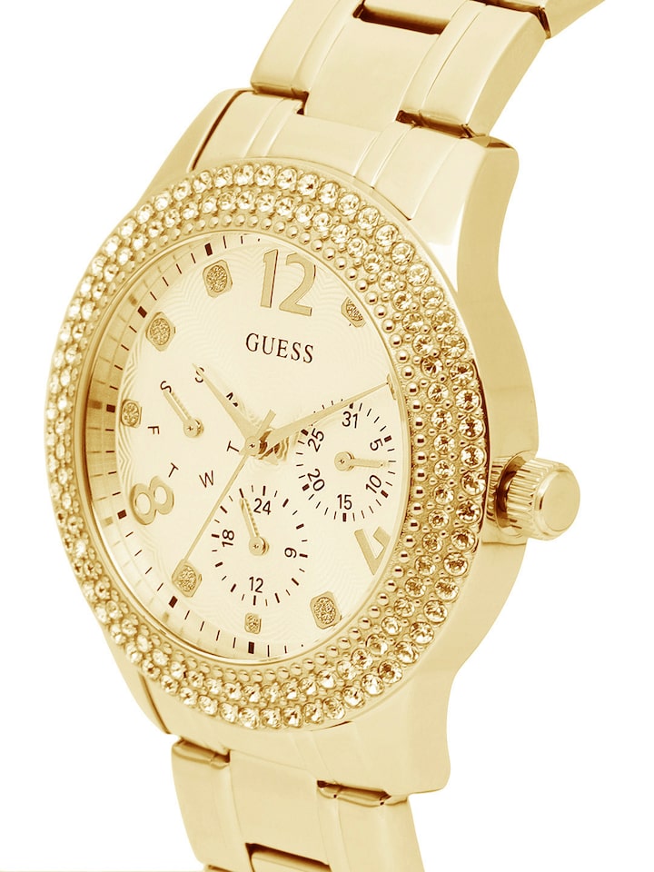 Guess Bedazzle Diamonds Gold Dial Gold Steel Strap Watch For Women - W1097L2 Buy Now By Guess