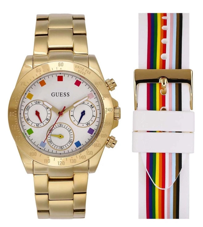 Guess Exclusive Multi Color White Dial Gold Steel Strap Watch for Women - GW0457L1 Buy Now By Guess