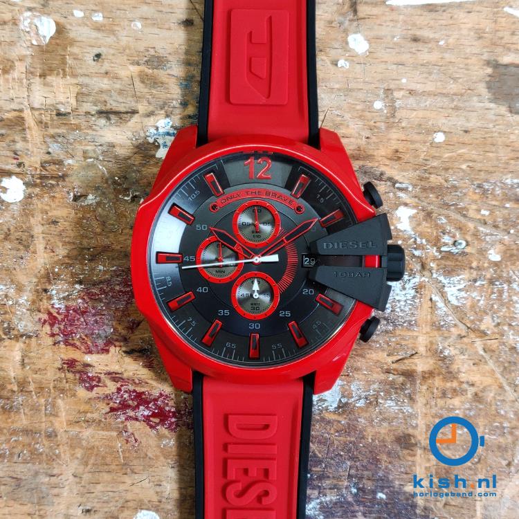 Diesel Mega Chief Chronograph Black Dial Red Rubber Strap Watch For Men - DZ4526 Buy Now By Diesel