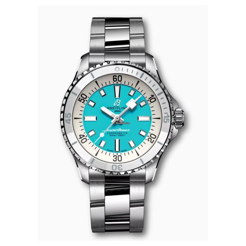 Breitling Superocean Automatic 36 Turquoise Dial Silver Steel Strap Watch for Men - A17377211C1A1 Buy Now By Breitling
