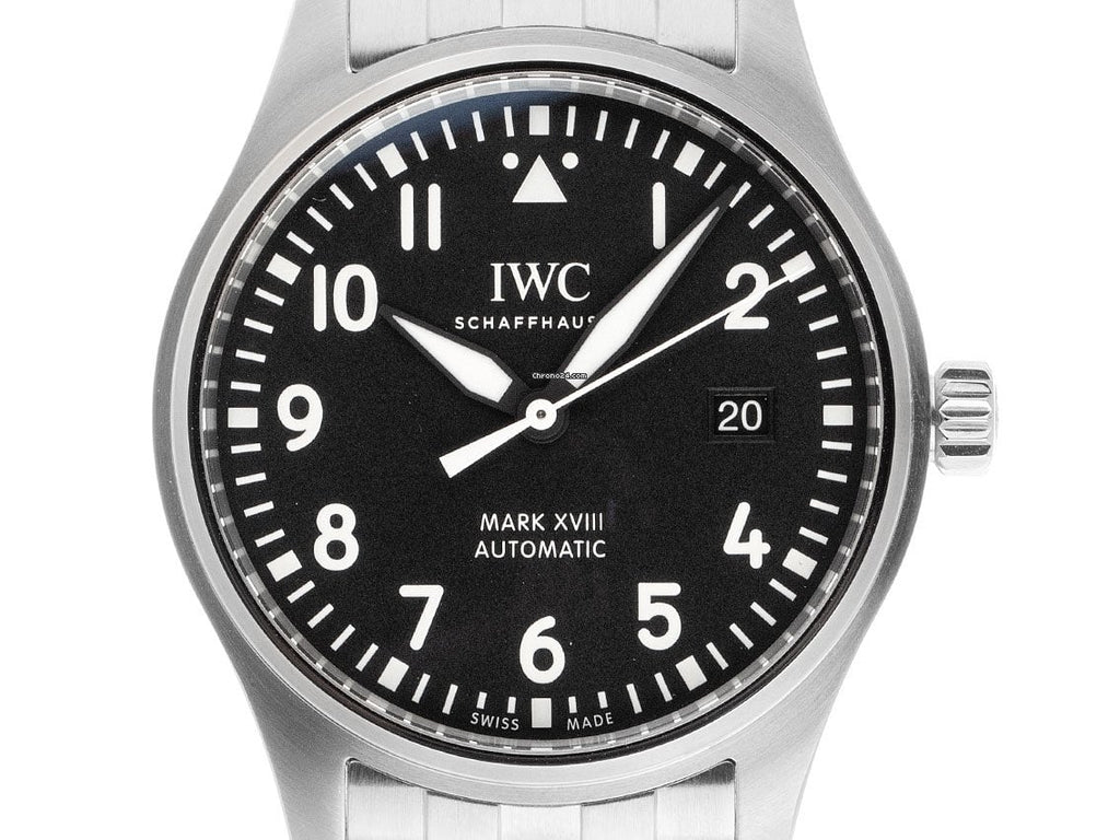 IWC Pilot’s Watch Mark XVIII Black Dial Silver Steel Strap Watch for Men - IW327015 Buy Now By IWC