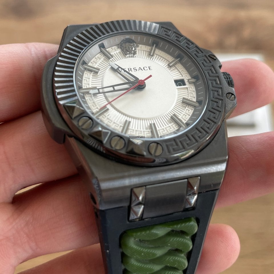 Versace Chain Reaction Quartz White Dial Green Rubber Strap Watch for Men - VEDY00419 Buy Now By Versace