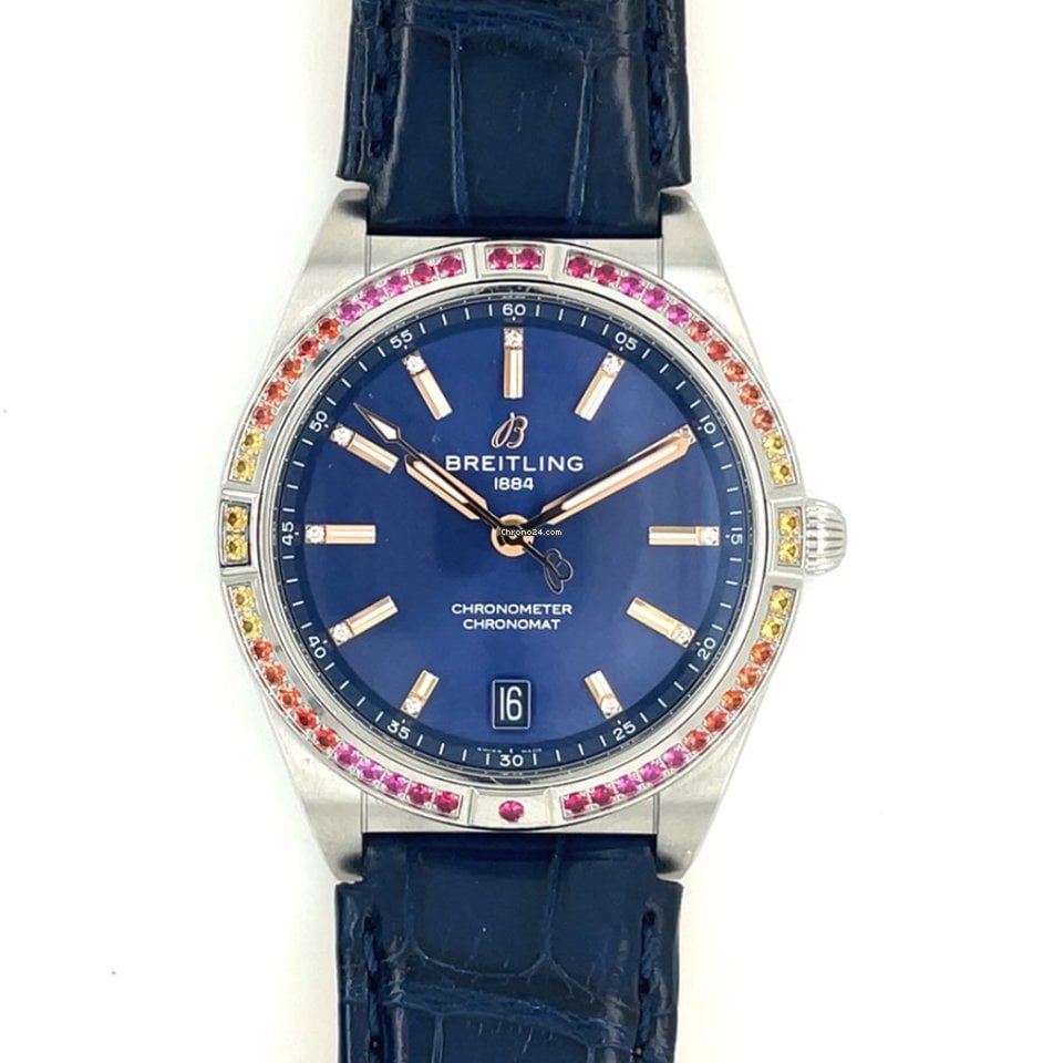 Breitling Chronomat Automatic 36 South Sea Blue Dial Blue Leather Strap Watch for Women - A10380611C1P1 Buy Now By Breitling