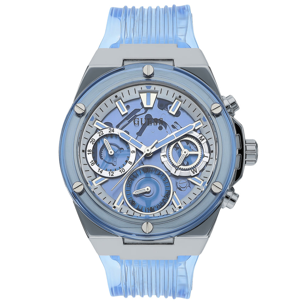Guess Athena Active Life Clear White Dial Blue Rubber Strap Watch for Women - GW0409L1 Buy Now By Guess