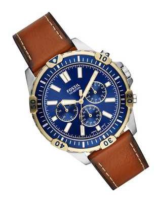 Fossil Garrett Chronograph Blue Dial Brown Leather Strap Watch for Men - FS5625 Buy Now By Fossil