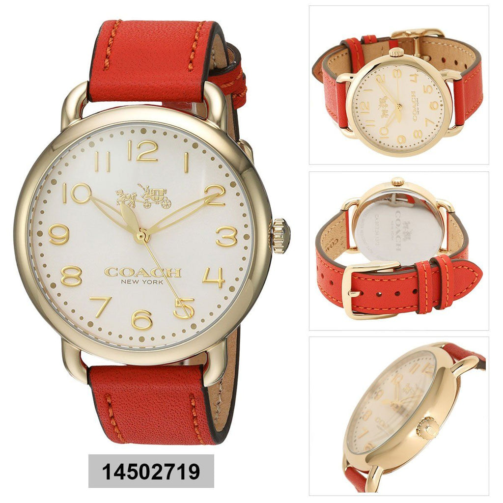Coach Delancey Ivory Dial Orange Leather Strap Watch for Women - 14502719 Buy Now By Coach