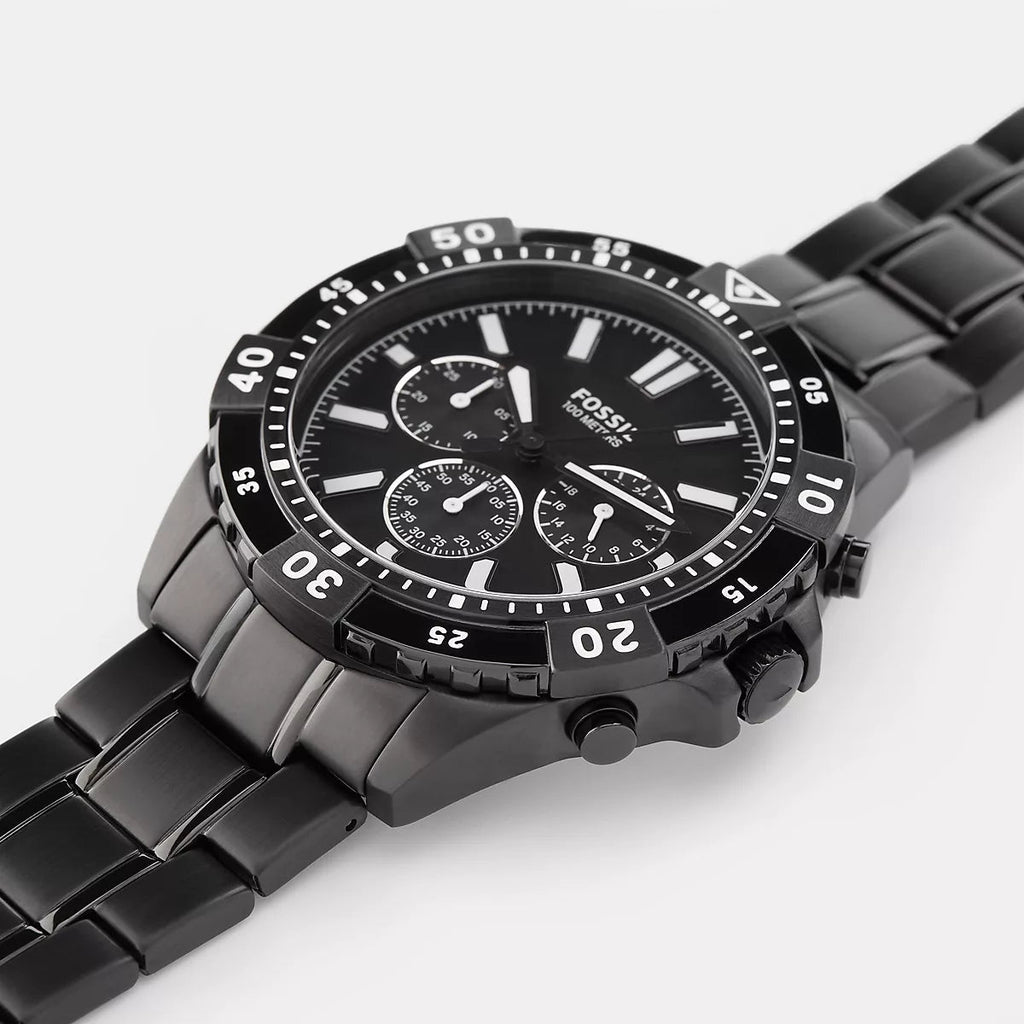 Fossil Garrett Chronograph Black Dial Black Steel Strap Watch for Men - FS5773 Buy Now By Fossil