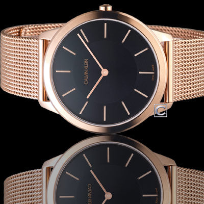 Calvin Klein Minimal Black Dial Rose Gold Mesh Bracelet Watch for Men - K3M2162Y Buy Now By Calvin Klein