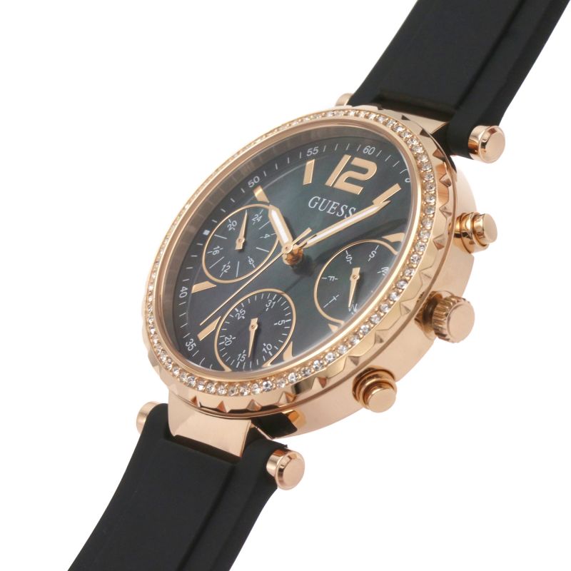 Guess Solstice Diamonds Black Mother of Pearl Dial Black Rubber Strap Watch for Women - GW0113L2 Buy Now By Guess