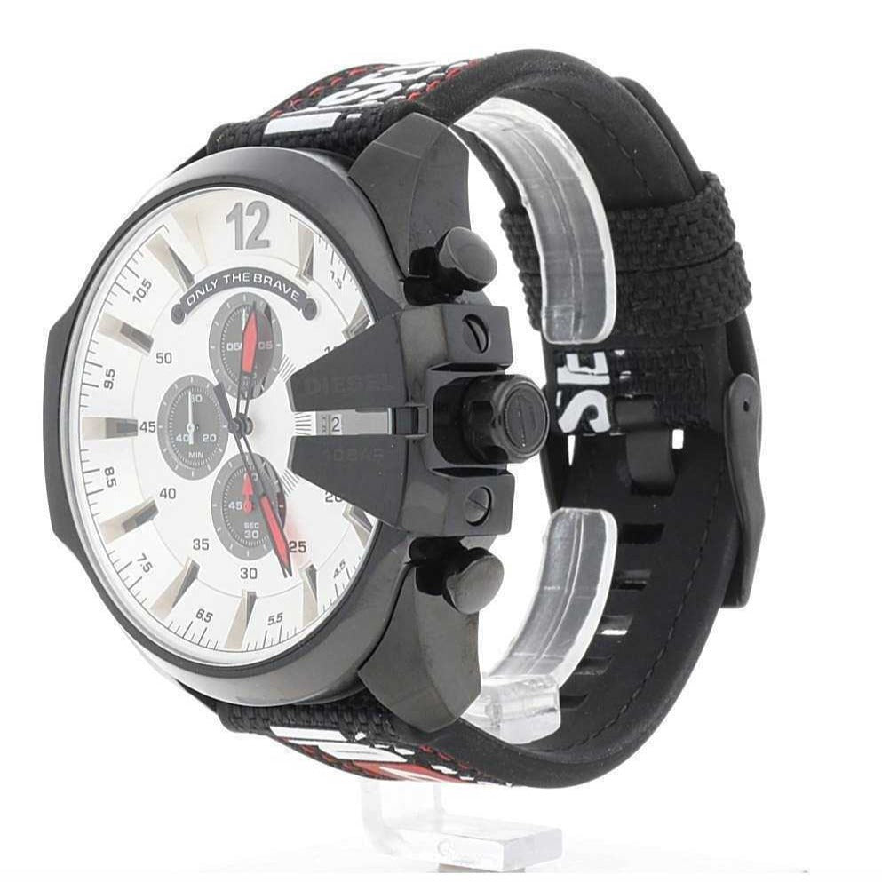 Diesel Mega Chief Chronograph Silver Dial Black Leather Strap Watch For Men - DZ4512 Buy Now By Diesel