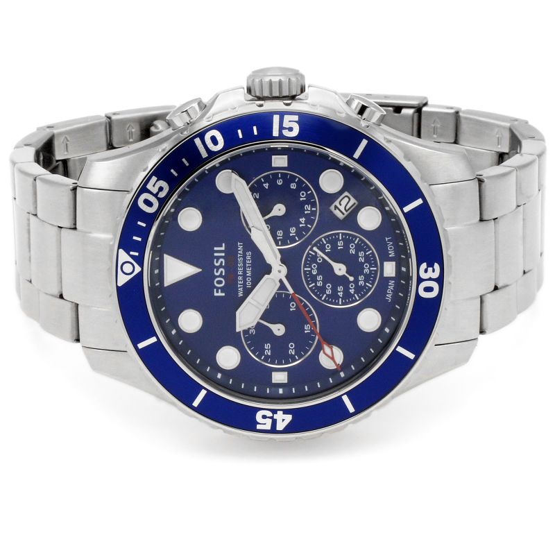 Fossil FB-03 Chronograph Blue Dial Silver Steel Strap Watch for Men - FS5724 Buy Now By Fossil
